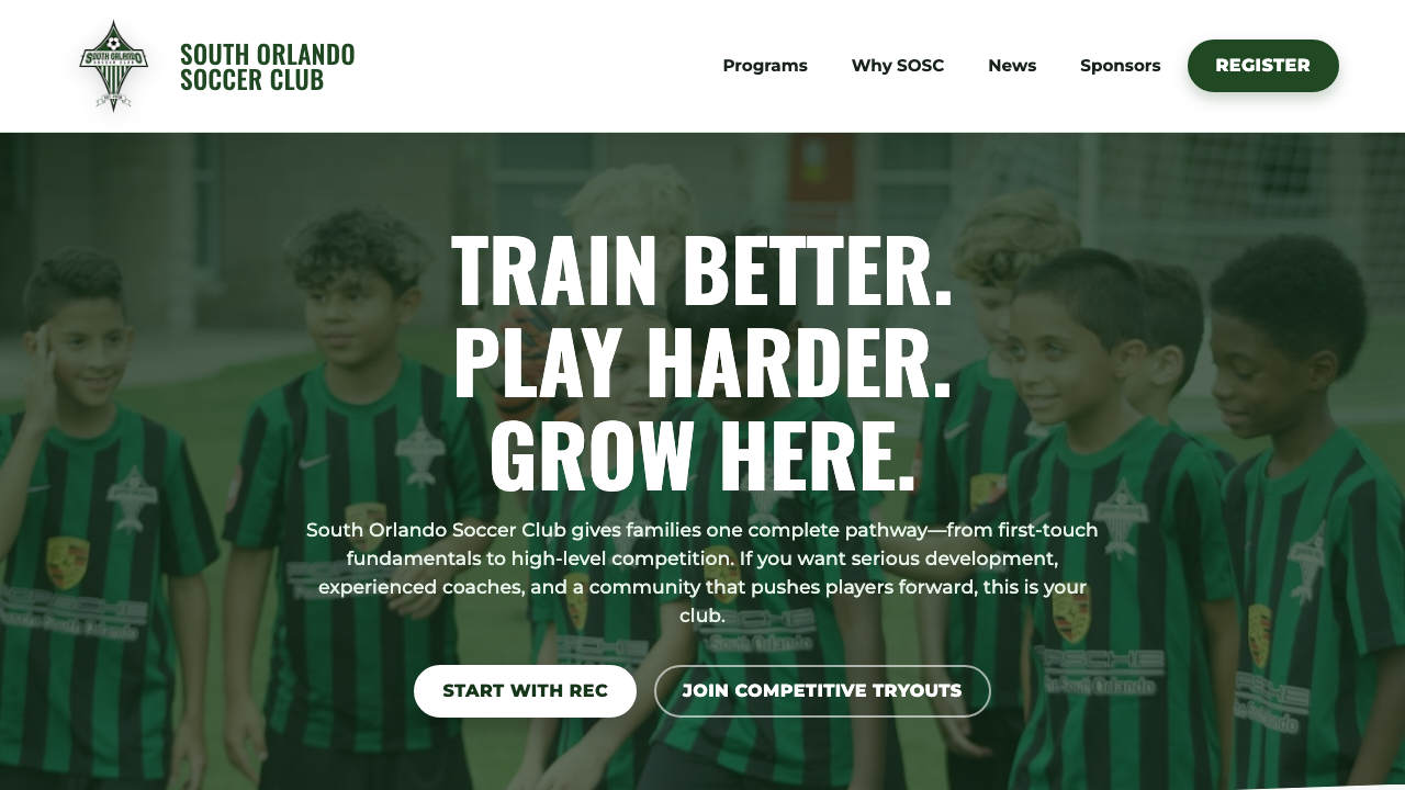 South Orlando Soccer Club Redesign desktop preview